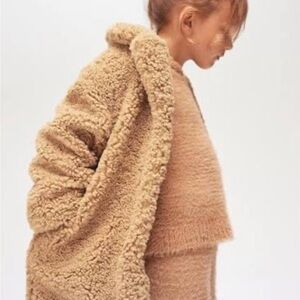 H&M Tan Beige Sherpa Warm Jacket Winter Coat Sz 8/10 (With Pockets)